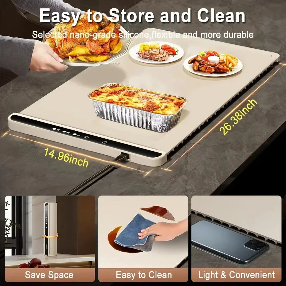 Foldable Food Warmer Electric Warming Tray Food Warming Mat Electric Warming Pad for Food Portable Silicone Foods Warmer Plate