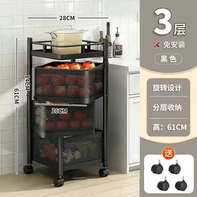 Removable Rotating Kitchen Shelving Multi-Floor Home Installation Multi-Functional Storage Vegetable and Fruit Basket Rack