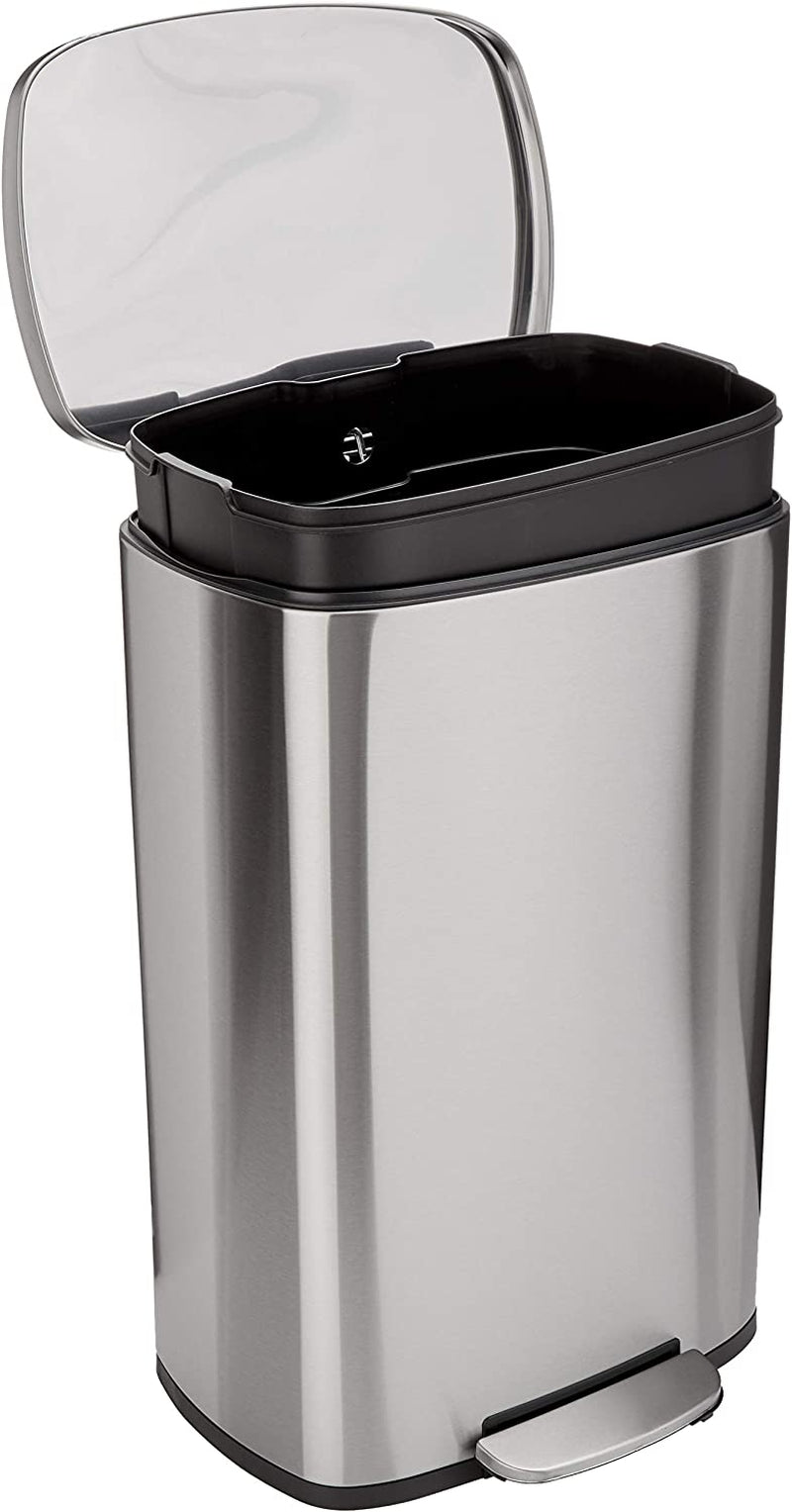 Rectangular Kitchen Bin with Steel Bar Pedal, Soft-Closing Mechanism for Home and Office Use, 50 L/13.2 Gallon, Satin Nickel Finish
