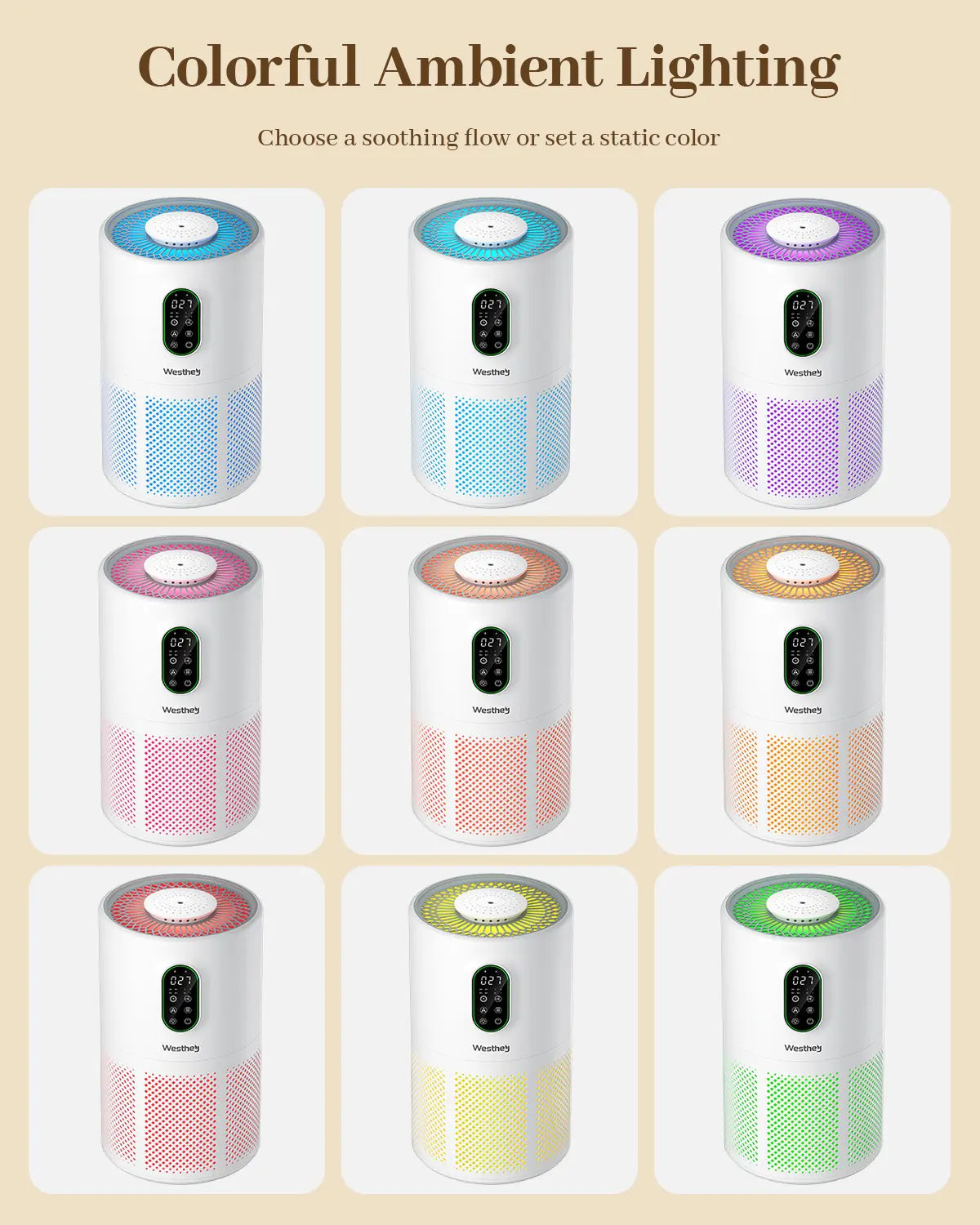 Air Purifiers for Home Large Room 1650 Ft² with Washable Filters, WESTHEY H13 HEPA Air Purifier with Fragrance Ambient Light Auto, Air Cleaner for Wildfire Smoke Dust Pollen Pets Hair Odor