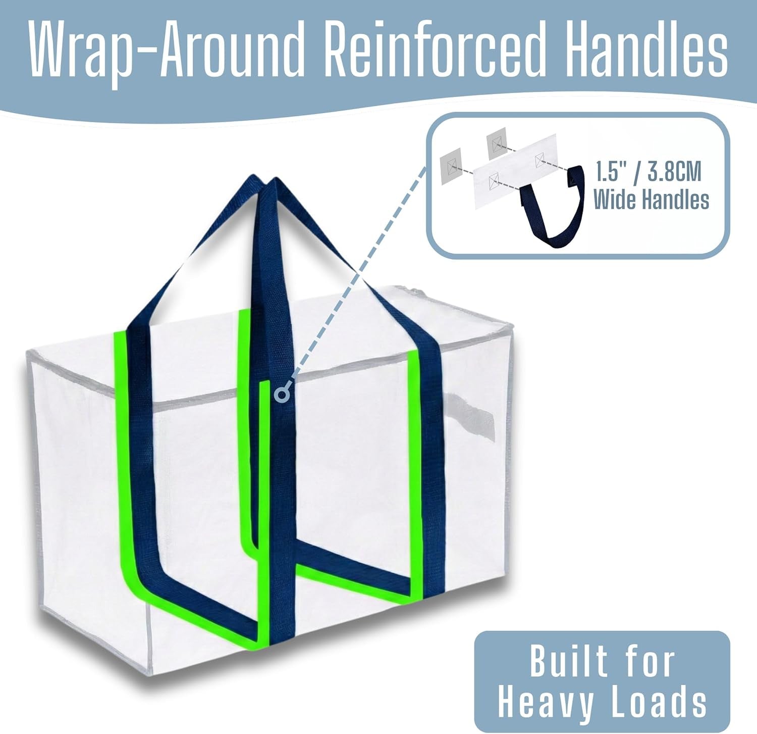 8 Pack Extra Large Moving Storage Bags with Zips, Heavy-Duty Organizer Tote, Moving Box Alternative, Packing Supply, Clothes Storage Bin, Tag Pocket for Label, Water-Resistant (Clear, 8 Pack)