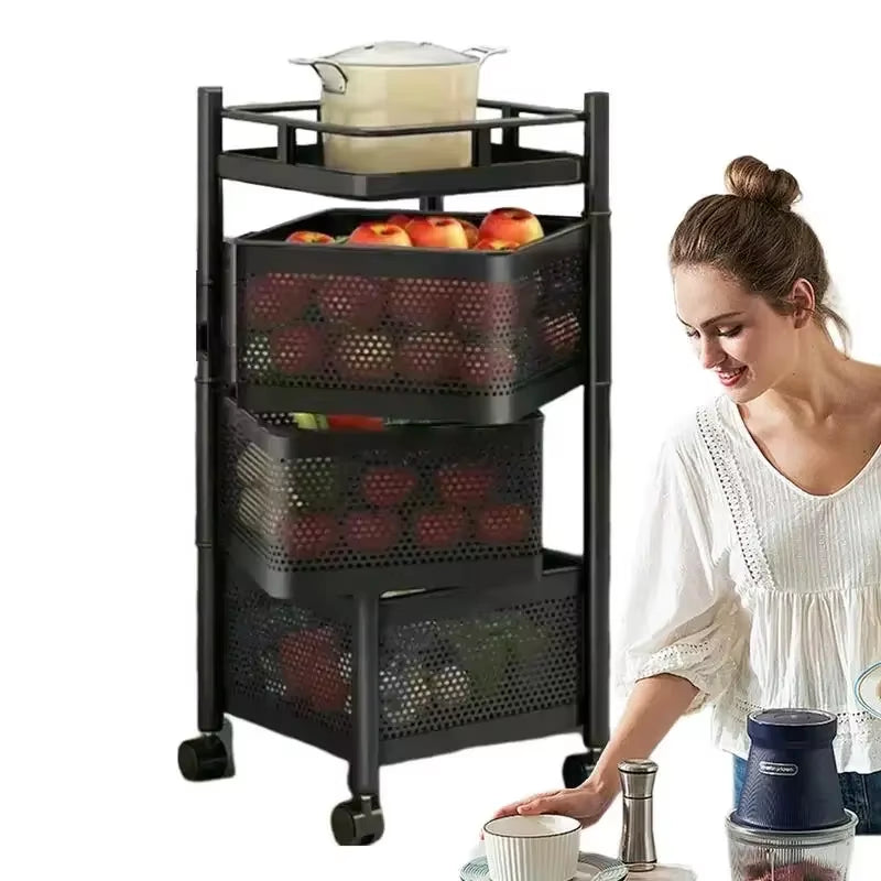 Removable Rotating Kitchen Shelving Multi-Floor Home Installation Multi-Functional Storage Vegetable and Fruit Basket Rack
