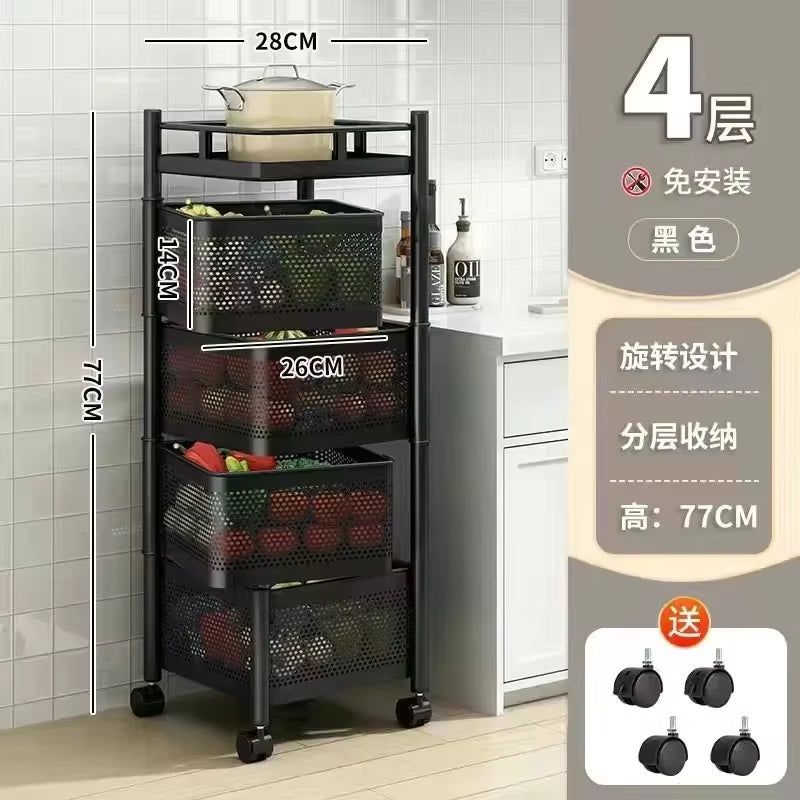 Removable Rotating Kitchen Shelving Multi-Floor Home Installation Multi-Functional Storage Vegetable and Fruit Basket Rack