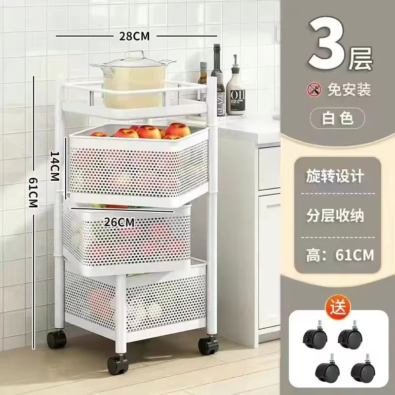 Removable Rotating Kitchen Shelving Multi-Floor Home Installation Multi-Functional Storage Vegetable and Fruit Basket Rack