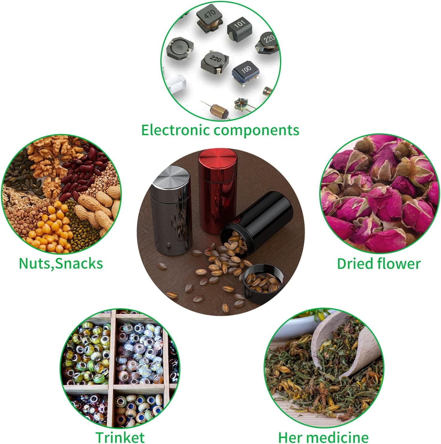 Portable Aluminum Storage Jar 3-Pack, Airtight Smell Proof Metal Bottle, Multipurpose Container for Coffee & Teas, Herb & Spice Container with Screw-Top Lid Lock Odor Proof