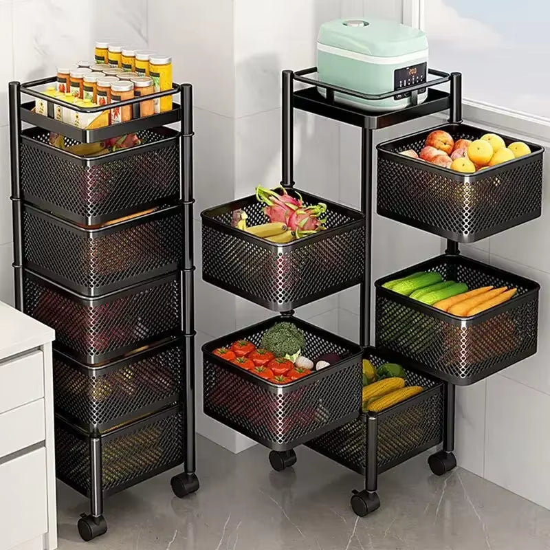Removable Rotating Kitchen Shelving Multi-Floor Home Installation Multi-Functional Storage Vegetable and Fruit Basket Rack