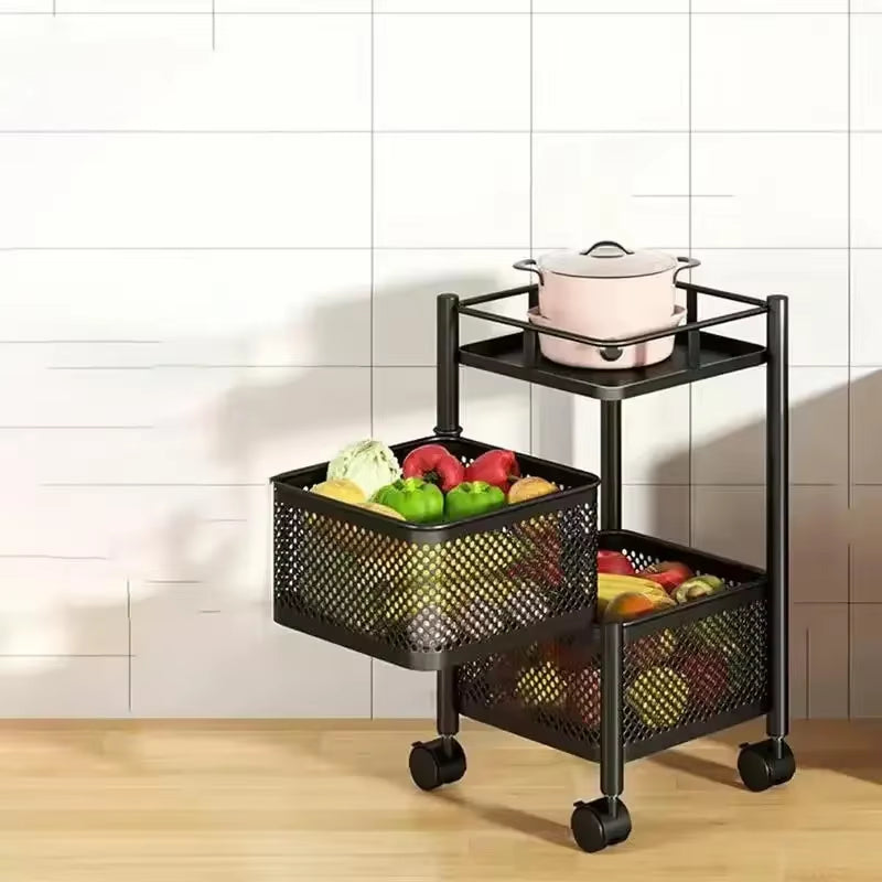 Removable Rotating Kitchen Shelving Multi-Floor Home Installation Multi-Functional Storage Vegetable and Fruit Basket Rack