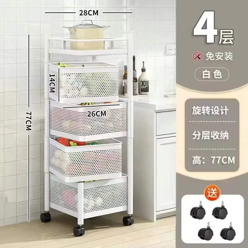 Removable Rotating Kitchen Shelving Multi-Floor Home Installation Multi-Functional Storage Vegetable and Fruit Basket Rack