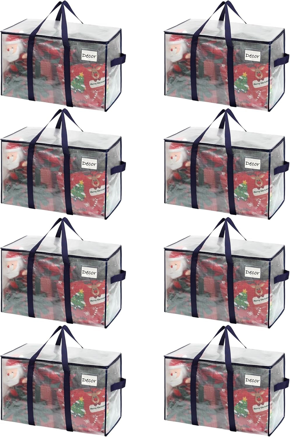 8 Pack Extra Large Moving Storage Bags with Zips, Heavy-Duty Organizer Tote, Moving Box Alternative, Packing Supply, Clothes Storage Bin, Tag Pocket for Label, Water-Resistant (Clear, 8 Pack)