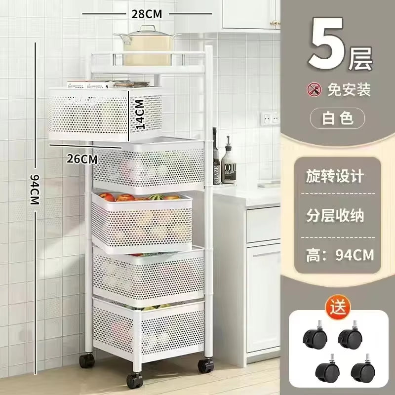 Removable Rotating Kitchen Shelving Multi-Floor Home Installation Multi-Functional Storage Vegetable and Fruit Basket Rack