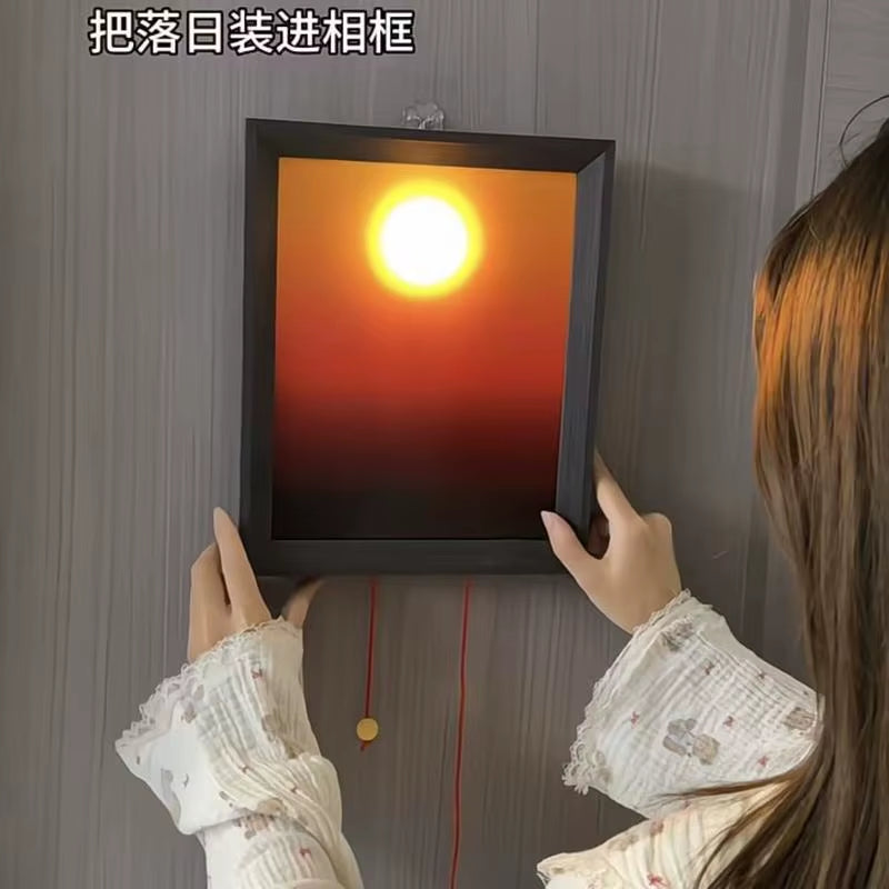 Led Sunset Wall Lamp Pull-Cord Ambient Lighting Sunset Projection Lamp for Living Room Bedroom Home Decor Tiktok Photo Backgroun