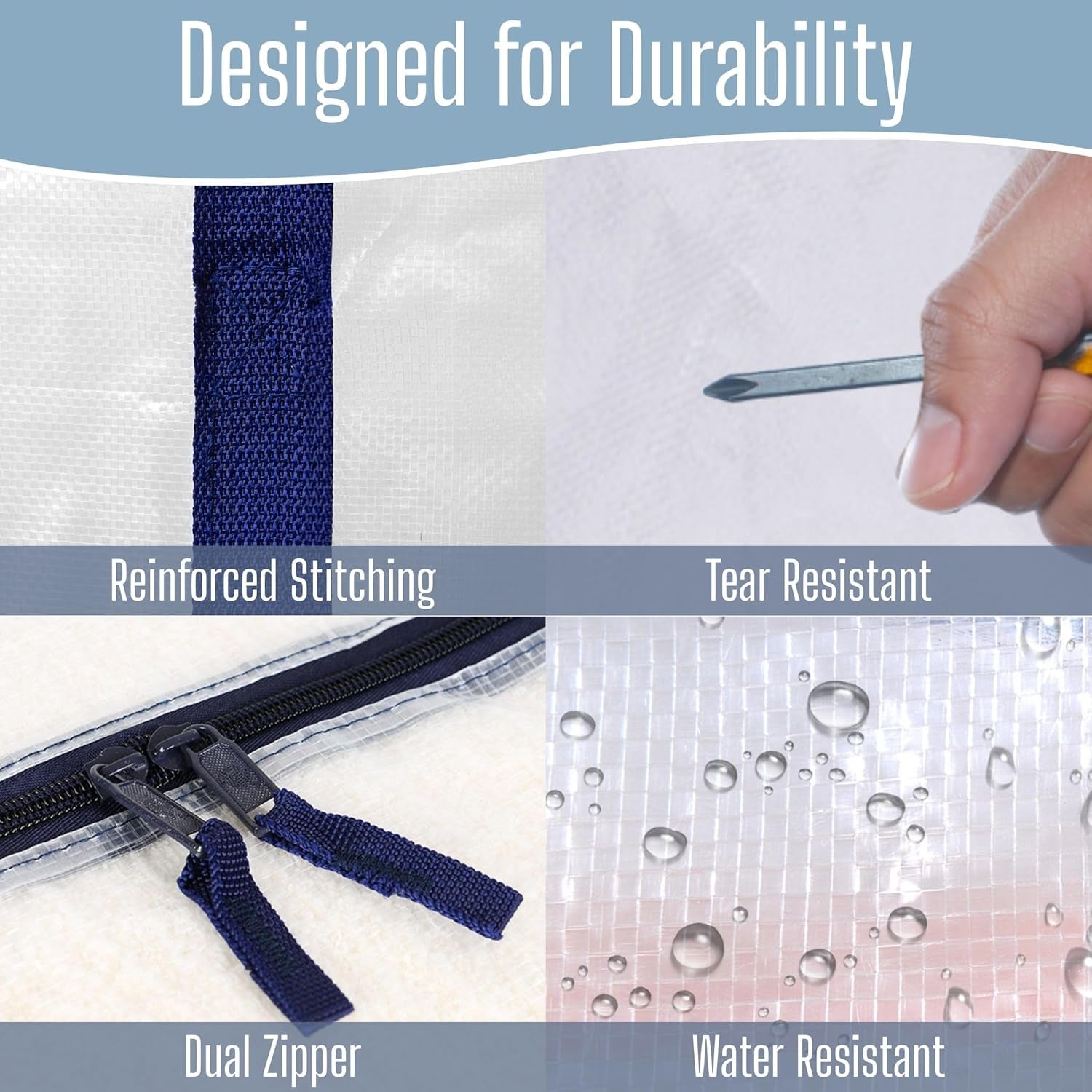 8 Pack Extra Large Moving Storage Bags with Zips, Heavy-Duty Organizer Tote, Moving Box Alternative, Packing Supply, Clothes Storage Bin, Tag Pocket for Label, Water-Resistant (Clear, 8 Pack)