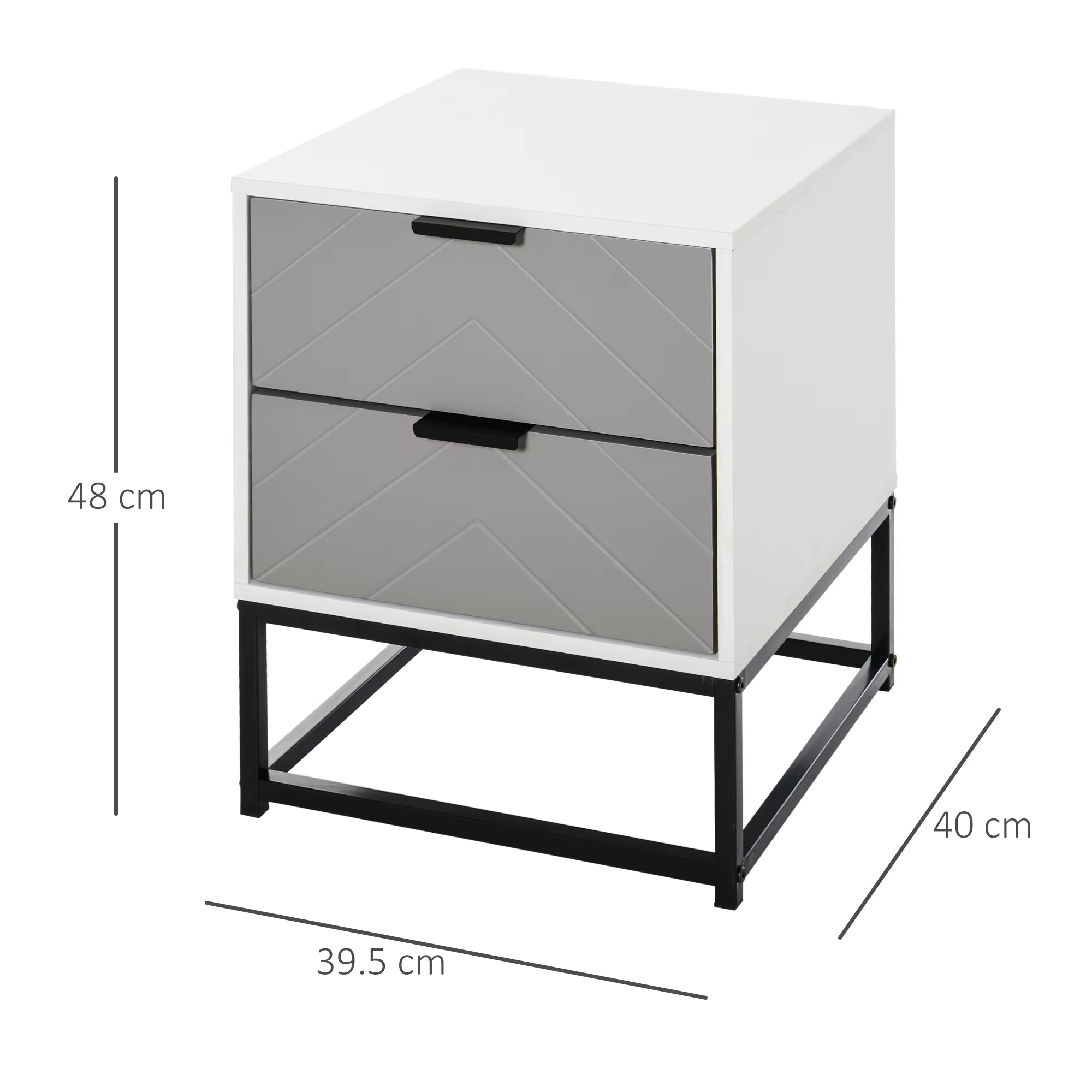 Bedside Cabinet with Metal Base and 2 Drawer Storage for Home Office
