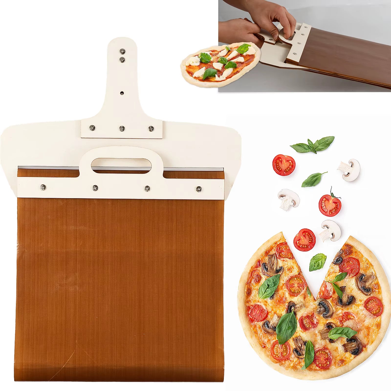 Sliding Pizza Peel Non-Stick Sliding Pizza Shovel with Detachable Wood Handle Effortless to Clean Sliding Pizza Shovel for Oven