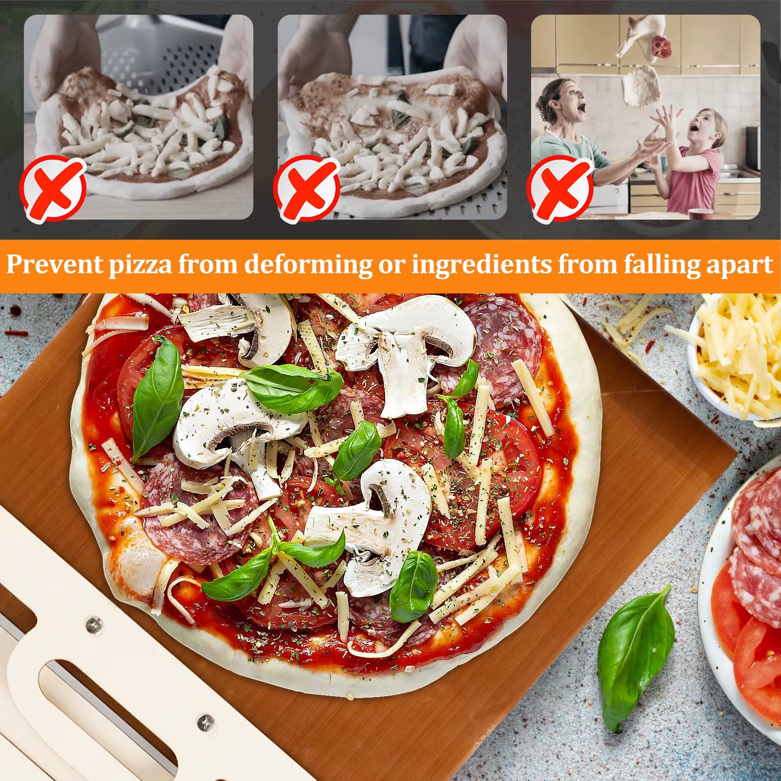 Sliding Pizza Peel Non-Stick Sliding Pizza Shovel with Detachable Wood Handle Effortless to Clean Sliding Pizza Shovel for Oven