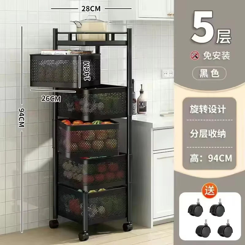 Removable Rotating Kitchen Shelving Multi-Floor Home Installation Multi-Functional Storage Vegetable and Fruit Basket Rack