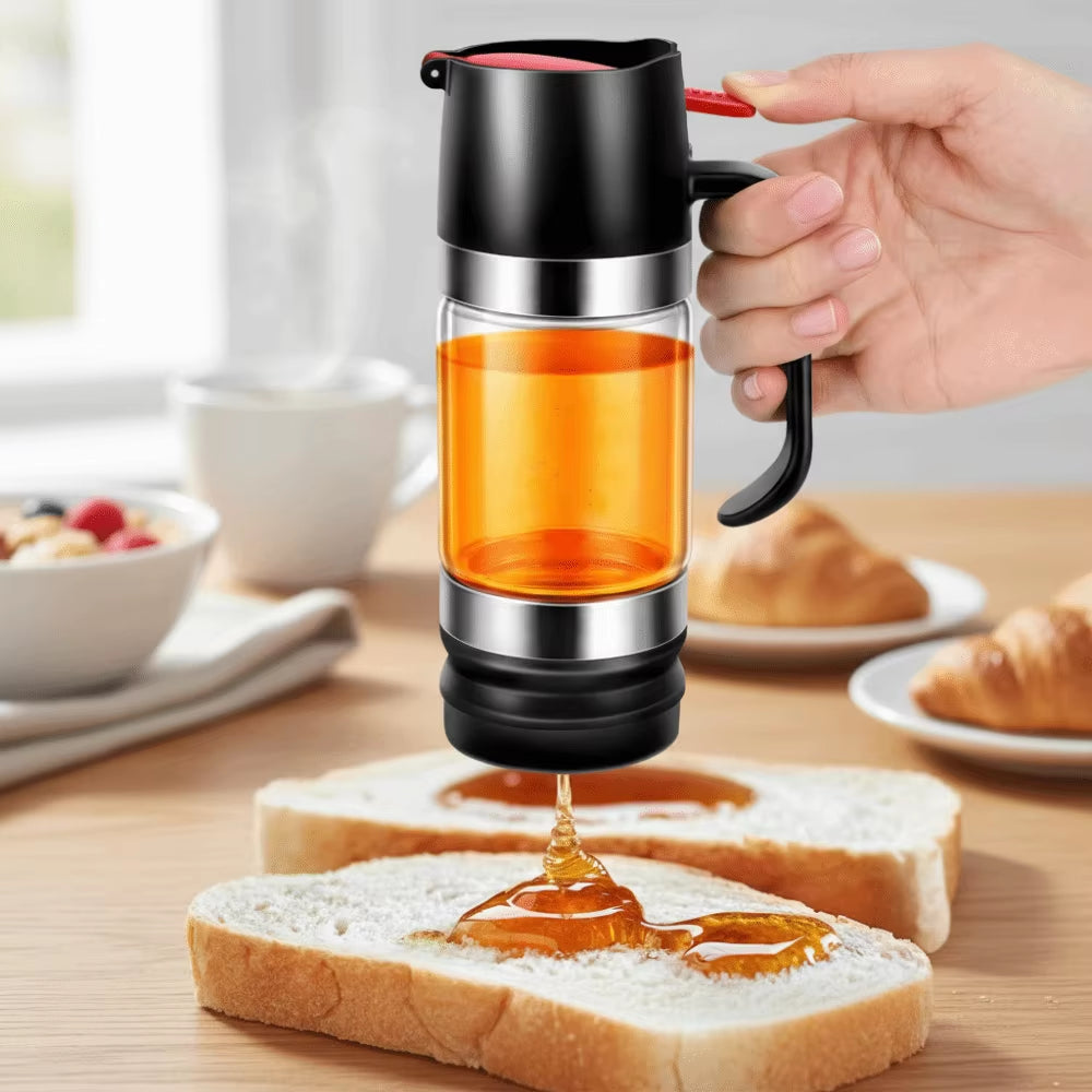 Durable 300 ML Glass Honey Dispenser with Handle Clear No Drip Honey Jar Leak-Proof Press Type Honeys Bottle Bread