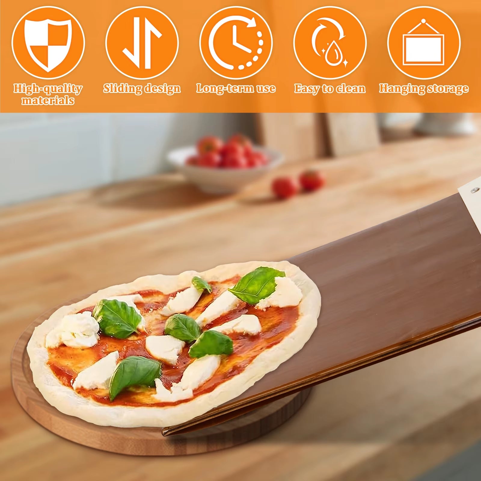 Sliding Pizza Peel Non-Stick Sliding Pizza Shovel with Detachable Wood Handle Effortless to Clean Sliding Pizza Shovel for Oven