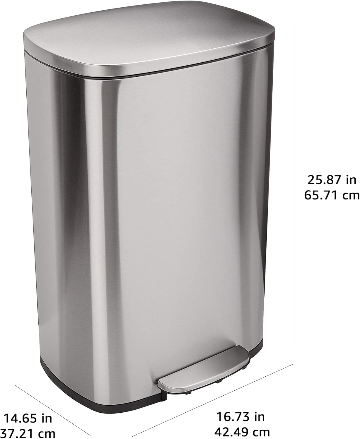 Rectangular Kitchen Bin with Steel Bar Pedal, Soft-Closing Mechanism for Home and Office Use, 50 L/13.2 Gallon, Satin Nickel Finish