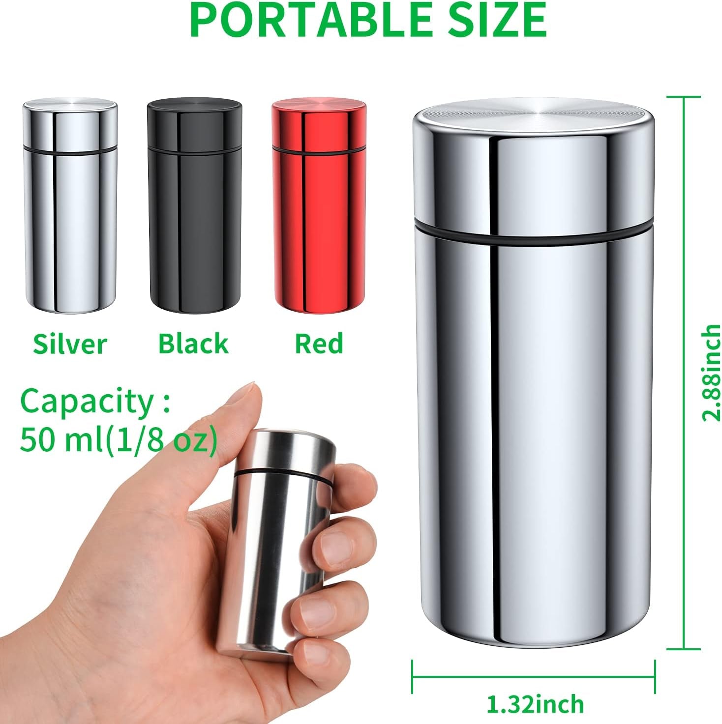 Portable Aluminum Storage Jar 3-Pack, Airtight Smell Proof Metal Bottle, Multipurpose Container for Coffee & Teas, Herb & Spice Container with Screw-Top Lid Lock Odor Proof