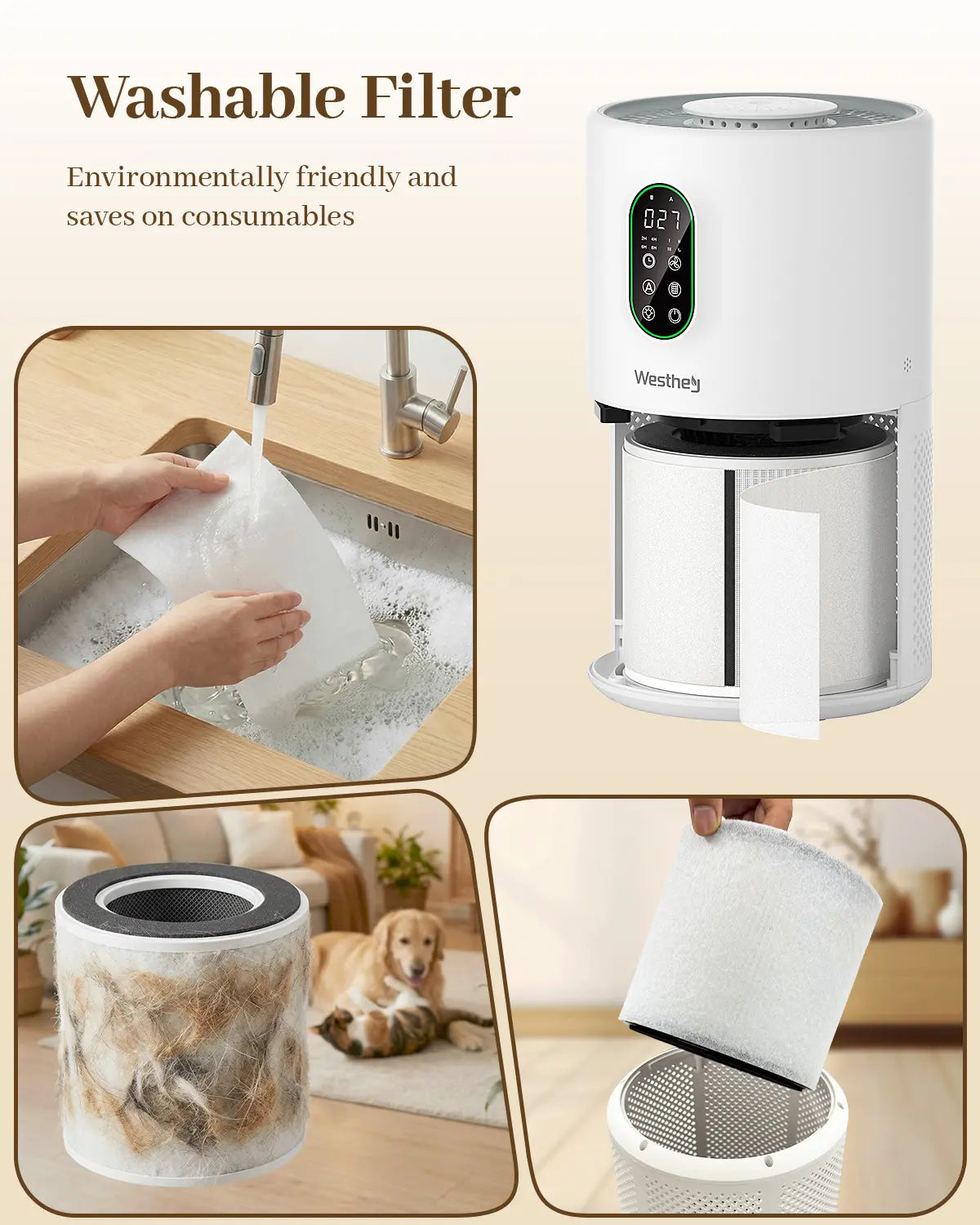 Air Purifiers for Home Large Room 1650 Ft² with Washable Filters, WESTHEY H13 HEPA Air Purifier with Fragrance Ambient Light Auto, Air Cleaner for Wildfire Smoke Dust Pollen Pets Hair Odor