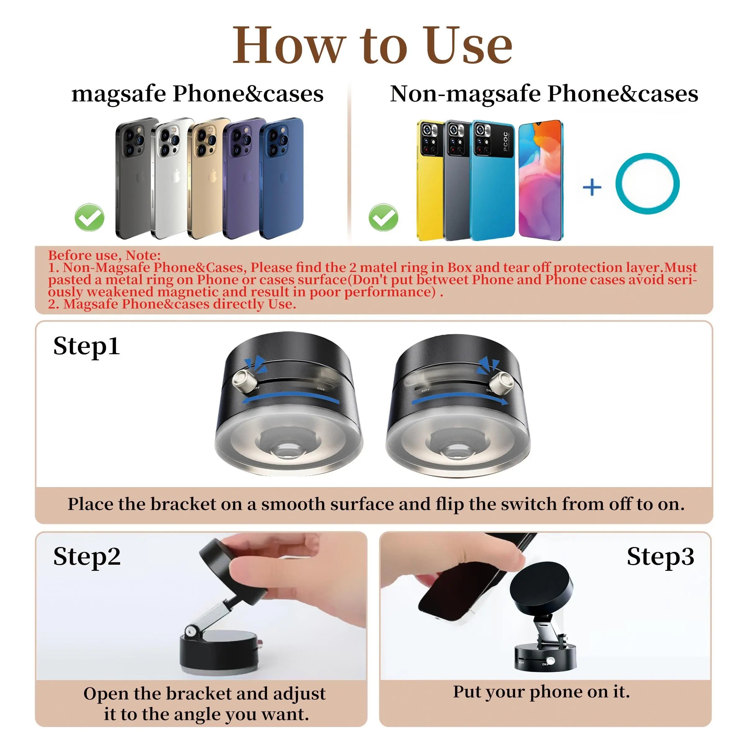 Vacuum Magnetic Phone Holder, Foldable & Portable Phone Stand, Universal Car Mount, Multipurpose Phone Holder for Car, Home, Office, Multifunctional Car Accessories