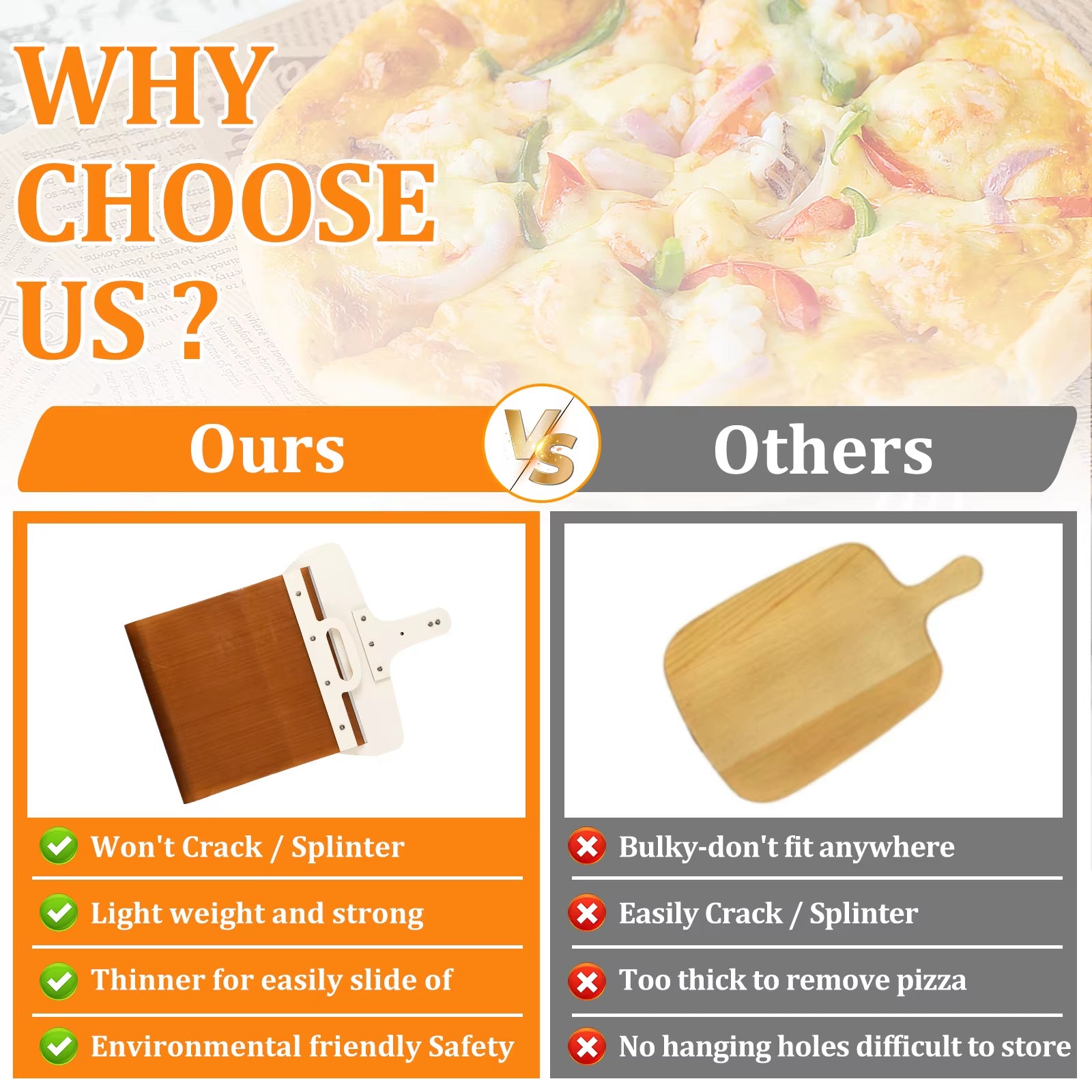 Sliding Pizza Peel Non-Stick Sliding Pizza Shovel with Detachable Wood Handle Effortless to Clean Sliding Pizza Shovel for Oven