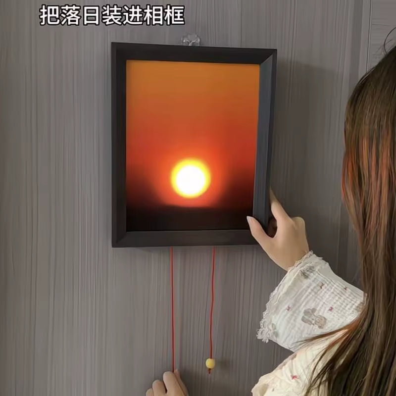 Led Sunset Wall Lamp Pull-Cord Ambient Lighting Sunset Projection Lamp for Living Room Bedroom Home Decor Tiktok Photo Backgroun